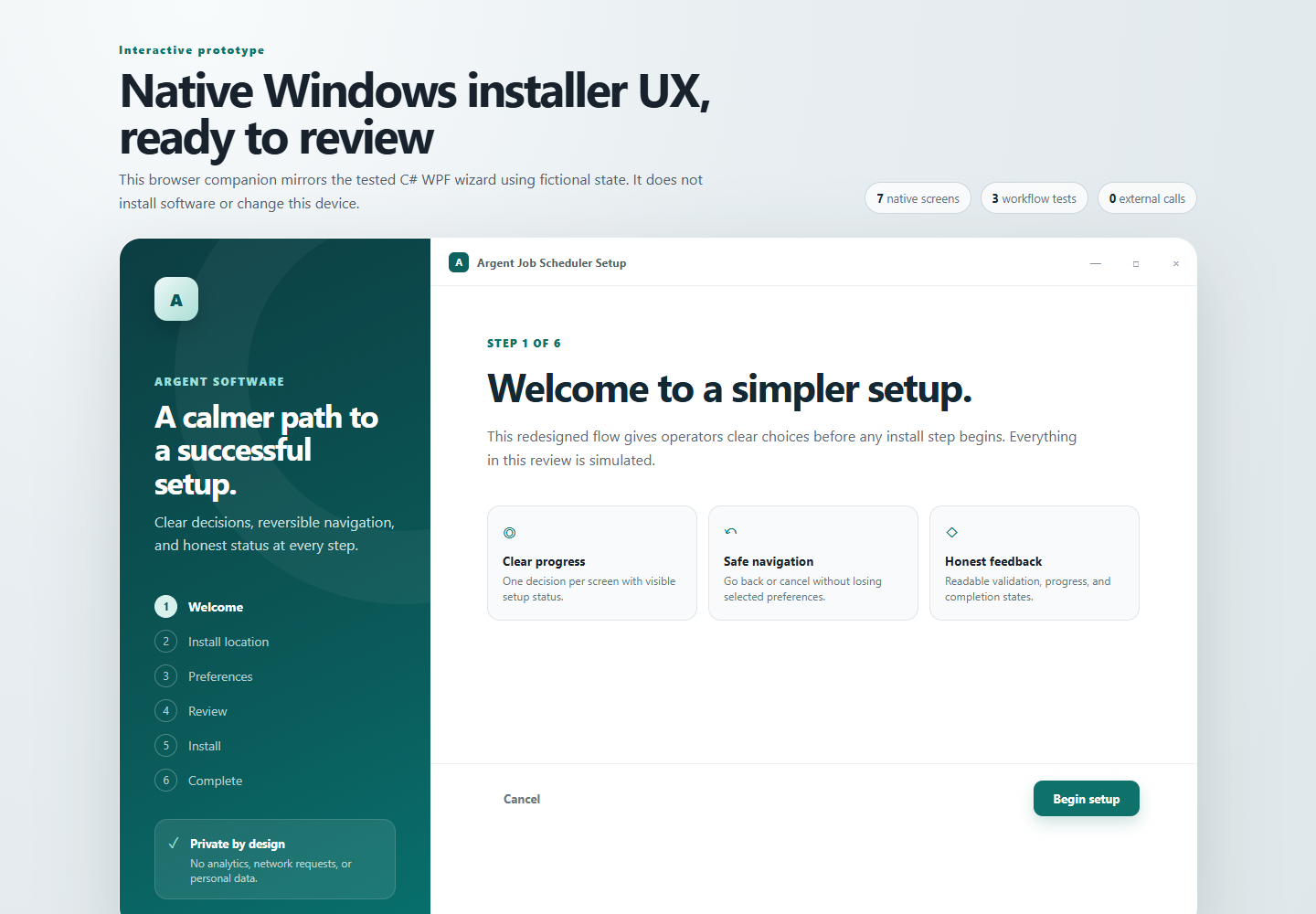 Scheduler Setup prototype screenshot