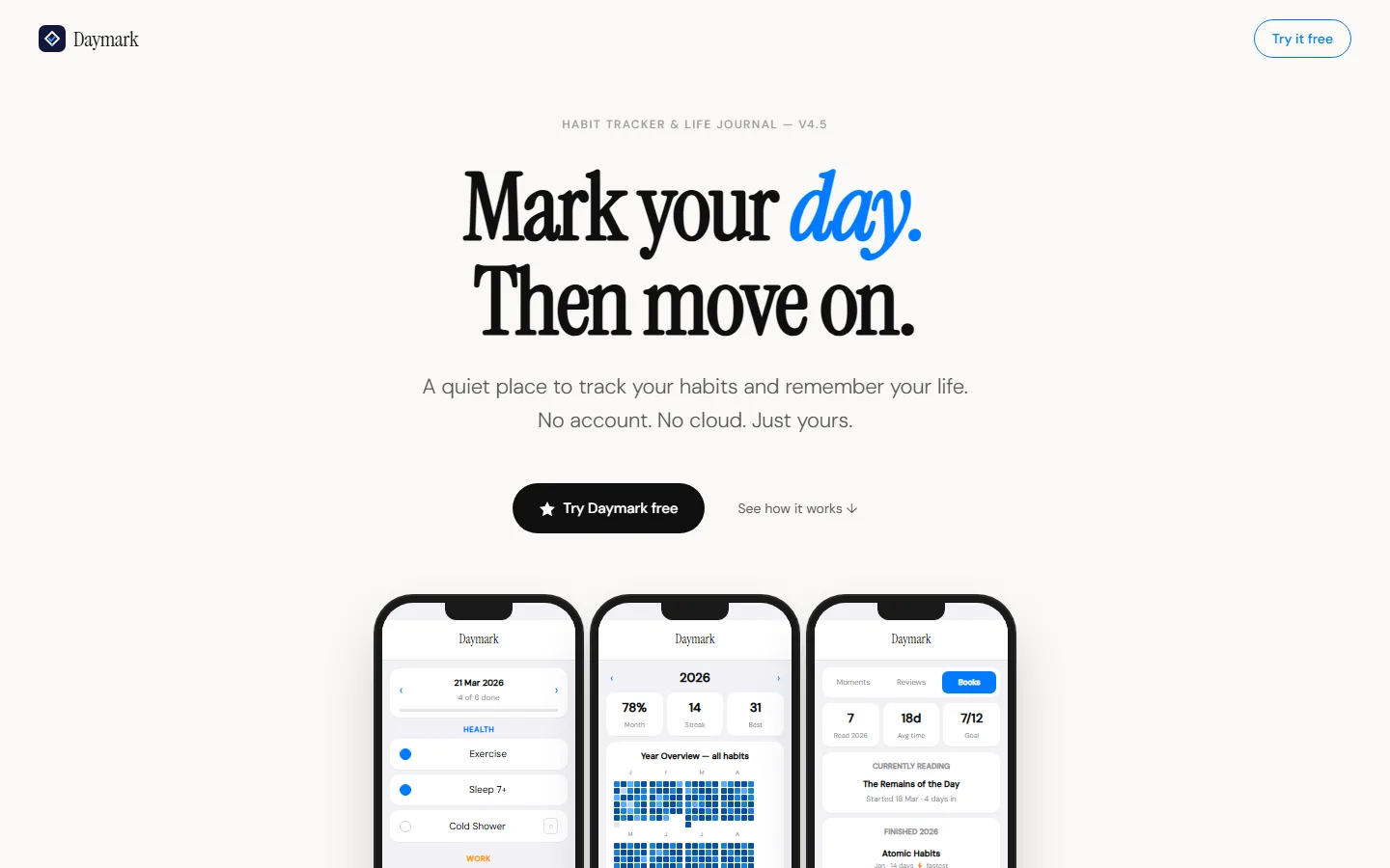 Daymark habit and life journal web app.