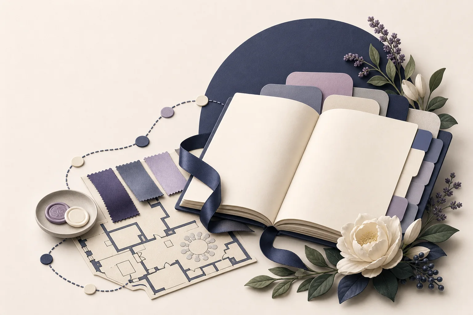 A wedding planner arranging a timeline, venue notes, and a clear website content map